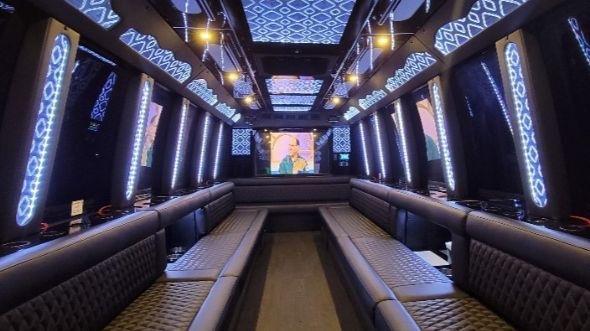 Interior of Charter Bus Company Santa Ana's 28 Passenger Party Bus in Santa Ana