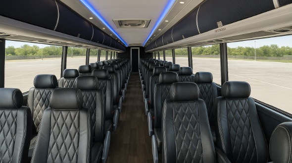 Interior of Charter Bus Company Fullerton's 45 Passenger Charter Bus in Fullerton