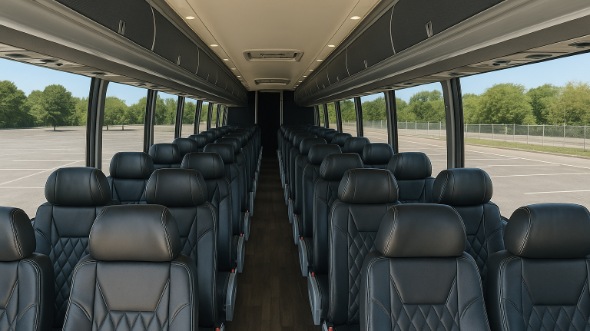 Interior of Charter Bus Company Fullerton's 46 Passenger Charter Bus in Fullerton