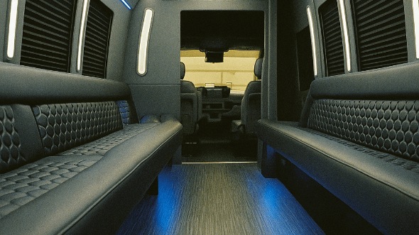 Interior of Charter Bus Company Cypress's 50 Passenger Party Bus in Cypress