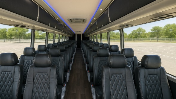 Interior of Charter Bus Company Fullerton's 55 Passenger Charter Bus in Fullerton